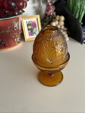 Indiana Glass Amber Tiara Pressed Glass Fairy Lamp